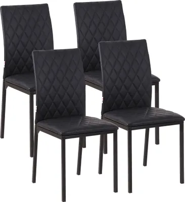 Produktbild von HOMCOM Esszimmerstuhl, 4er-Set Essstuhl, Gepolsterte Esszimmerstühle, Polsterstuhl mit Stahlbeine, Küchenstuhl für Esszimmer, Kunstleder, Schwarz, 41 x 50 x 91 cm