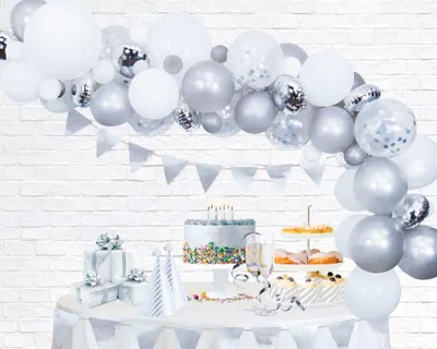 Produktbild von Ballongirlande Set silber 71-teilig für Silberhochzeit Hochzeit Jubiläum