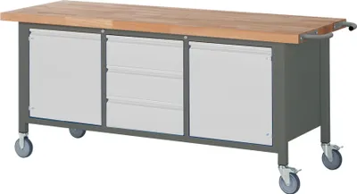 Produktbild von STIER Fahrbare Werkbank Premium mit 3 Schubladen und 2 Flügeltüren BxTxH 2000x700x880mm