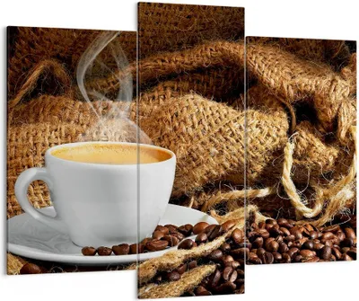 Produktbild von Bild auf Leinwand - Leinwandbild - Cappuccino Tasse Körner Beutel - 130x100cm - Wand Bild - Wanddeko - Leinwanddruck - Bilder - Kunstdruck - Leinwand bilder - Wandkunst - CB130x100-2383