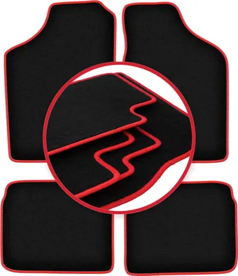 Image de Tapis de sol en moquette noir/rouge pour Volkswagen Polo II 1981-1992 4 pièces
