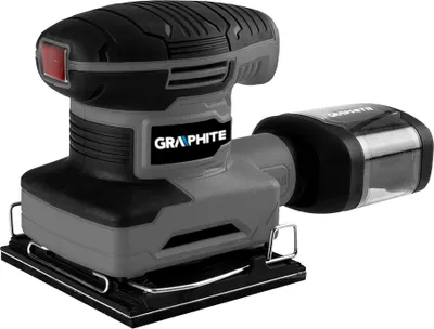 Produktbild von GRAPHITE Oszillationsschleifer 240 W, Pad 110 x 100 mm, Oszillation 13 000 min⁻¹, Amplitude 0,8 mm, 3 Schleifteller austauschbar, 9 Schleifpapier, Staubbehälter mit Filter, 1,22 kg