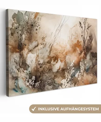 Zdjęcie produktu dla MuchoWow® - Obraz na płótnie - Abstrakcja - Beżowy - Kolor - Sztuka - Natura - Kwiaty, fototapeta, dekoracja ścienna obrazy salon, 120x80cm
