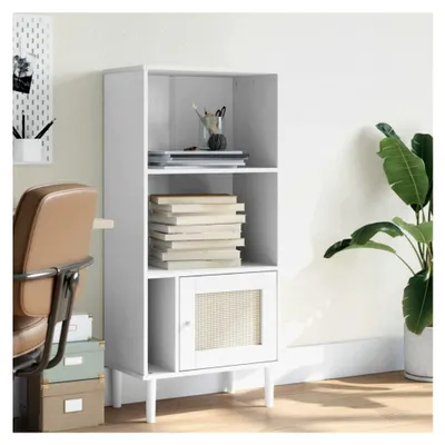 Produktbild von Bücherregal SENJA Rattan-Optik Weiß 60x35x130 cm aus Massivholz Kiefer