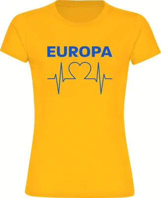 Produktbild von multifanshop Damen T-Shirt - Europa - Herzschlag, gelb, Größe L