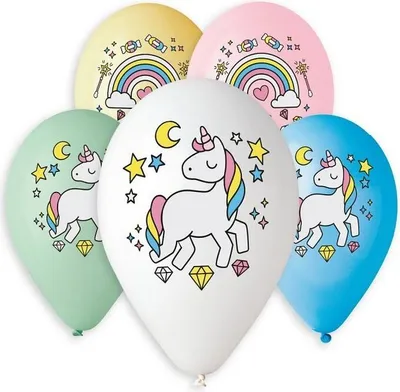 Produktbild von 5 Einhorn Luftballons, Natur Latex, ca. 30 cm Durchmesser, zufällige Farben