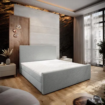 Produktbild von Masseno Boxspringbett ALORIA 160x200 cm Komplett-Set mit Bonell Matratze und Topper, Polsterbett mit Bettkästen -Hellgrau, POSO 55 + PAROS 05