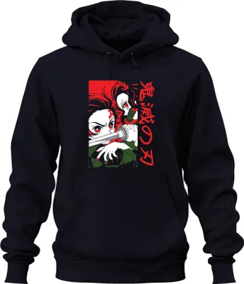 Produktbild von Kimetsu no Yaiba Nezuko Katana Anime Manga Japan Geschenk Cosplay Uni Hoodie Kapuzenpullover, Navy, XXL