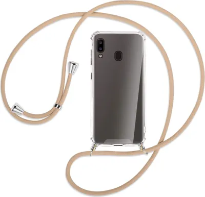 Produktbild von Handykette Backcover-Schutzhülle mit Band (Metall silberfarben) für Samsung Galaxy A20e - beige