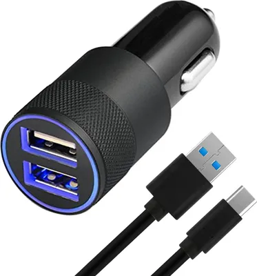 Produktbild von MMOBIEL High Speed KFZ-Ladegerät Zigarettenanzünder 2 USB Ports + USB-C Kabel (SCHWARZ)