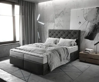Produktbild von DELIFE Boxspringbett Dream-Great 140x200 cm Mikrofaser Anthrazit Vintage mit Matratze und Topper