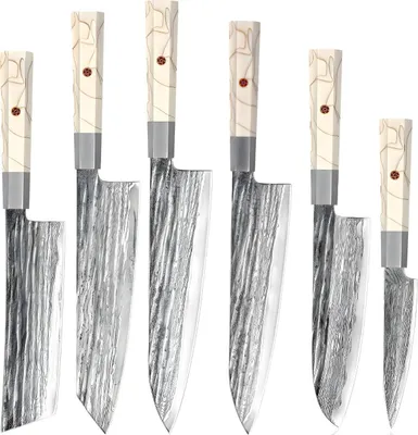 Produktbild von Premium Set Damast Küchenmesser MA-39192 - 6 Stück in Weiß KP39192