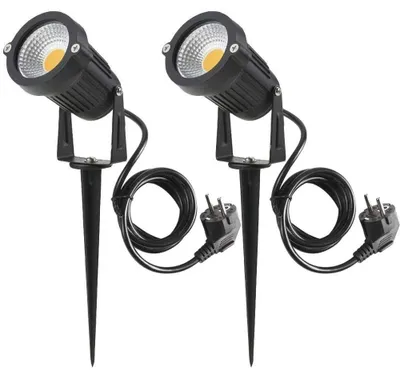 2er-Set LED-Gartenstrahler COB 5W 220V IP65 mit Erdspieß