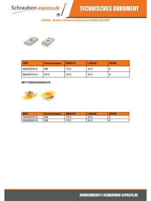 Produktbild von Schienenmutter Edelstahl A2 19,5 x 34 x 6 M8