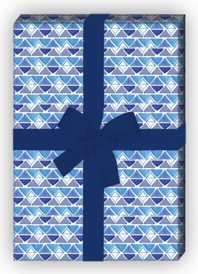 Produktbild von Blaues Geschenkpapier mit kleinen Aquarell Dreiecken - G8398, 32 x 48cm