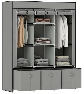 Image de Armoire à vêtements - Armoire en tissu - Structure en acier - Tissu non tissé - 125 x 43 x 162,5 cm - Gris clair