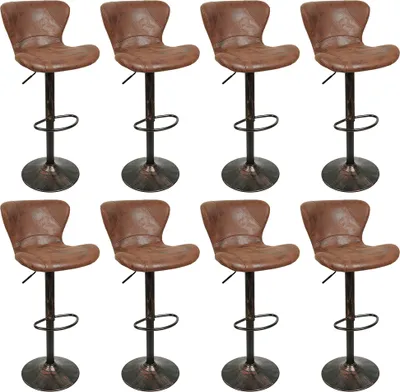 Produktbild von 8er Set Barhocker aus Kunstleder,Barstühle Küchenhocker Tresenhocker mit stabilem Metallgestell - Dunkelbraun