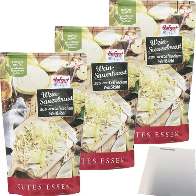 Produktbild von Hofgut Mildes Weinsauerkraut 3er Pack (3x500g Beutel) + usy Block