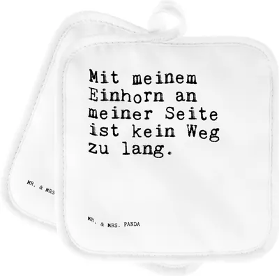 Produktbild von Mr. & Mrs. Panda Topfuntersetzer Mit meinem Einhorn an... - Weiß - Geschenk, 2er Set Topflappen, Spruch witzig, Kochlappen, Party, Freundin, topfhalter, Sprüche