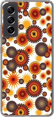Produktbild von MuchoWow® Handyhülle Schutzhülle Hülle für Telefoonhoesje Samsung Galaxy S21 FE Design - Retro - Orange - Blumen Silikon Softcase Handy Hülle - Mobiltelefonhülle