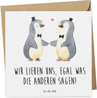 Produktbild von Mr. & Mrs. Panda Grußkarte Pinguine Gay Pride - Weiß - Geschenk, doppelkarte, anlasskarte, Hochzeitskarte, Glückwunschkarte, Klappkarte, faltkarte