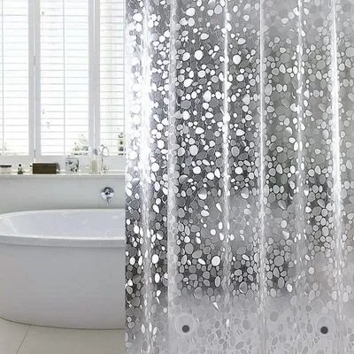 Image de Rideau de douche anti-moisissure, 120x180 cm, en EVA, imperméable, antibactérien, motif pierre en 3D, transparent, avec aimants