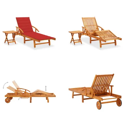Produktbild von vidaXL Sonnenliege mit Tisch und Auflage Akazie Massivholz - Sonnenliege Mit Tisch - Sonnenliegen Mit Tischen - Holz-Sonnenliege Mit Tisch - Holz-Sonnenliegen Mit Tischen