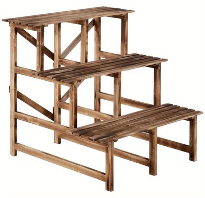 Immagine prodotto di Scaffale per piante 80x80x78 cm – Scaffale a tre livelli per fiori, in legno di pino con struttura in metallo, adatto per interni ed esterni