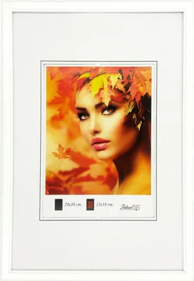 A white picture frame with a collage of a woman's face adorned with autumn leaves.