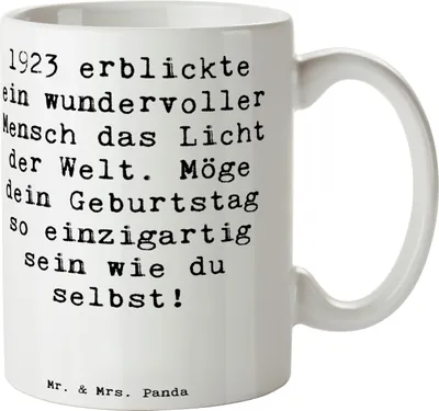 Produktbild von Mr. & Mrs. Panda Teetasse Spruch 1923 Geburtstag - Weiß - Geschenk, Trinkbecher, Alter, Happy Birthday, Geburtstagsgeschenk, Kaffeetasse, Tasse, Kaffeebecher, 100., Pott