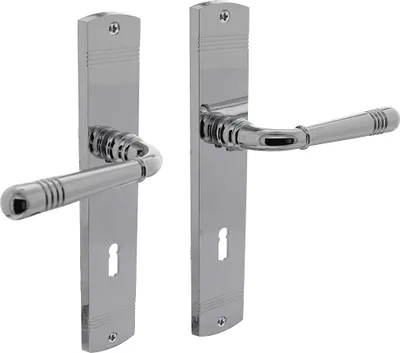 Produktbild von Langschildgarnitur Fenstergriff Chrom glänzend Türbeschlag massiv Zamak Modell Kiel Buntbart