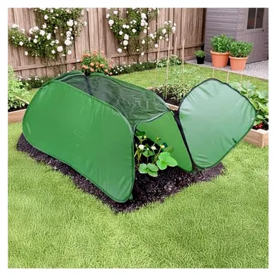 Produktbild von PopUp Pflanzenschutzhaube grün mit Reißverschluss und Heringen - 114 x 56 cm - Pflanzentunnel mit luftdurchlässigem Netzdach