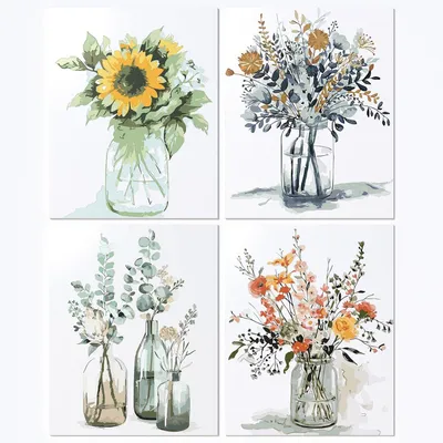 Produktbild von Blumenbild Set 4 Malen nach Zahlen DIY Ästhetisch 40x50 cm