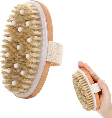 Produktbild von Unyqoos® Trockenbürste mit Wildschweinborsten – Körperbürste für Massage & Peeling, ergonomischer Griff mit Handschlaufe zur Förderung von Durchblutung und Lymphdrainage