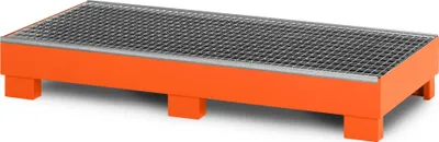 Produktbild von RR Industrietechnik Auffangwanne aus Stahl für 3x 200 Liter Fass mit Gitterrost RAL 2004 reinorange