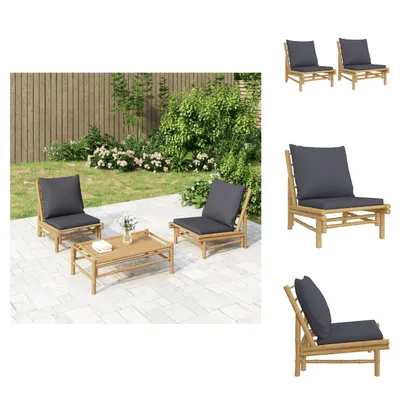 Produktbild von vidaXL Gartenstühle 2 Stk. mit Dunkelgrauen Kissen Bambus -  Gartensofaelemente
