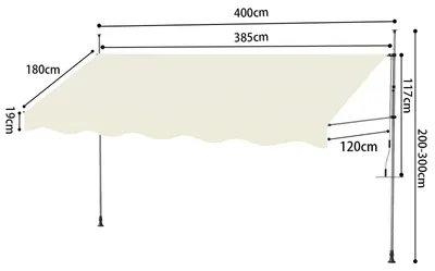 Produktbild von Ausziehbare Seitenmarkise - Manuelle Balkonmarkise - Höhenverstellbar - 400 cm breit - Für Balkon, Garten, Terrasse - Sichtschutz - Beige