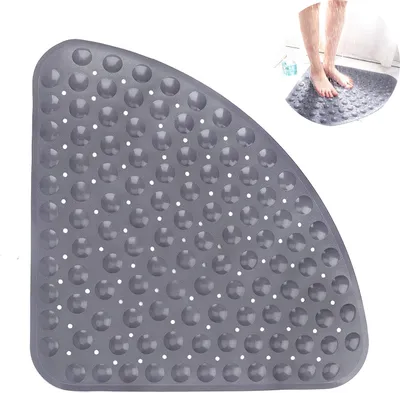Produktbild von Duschmatte rutschfest Viertelkreis Badematte Eckdusche Antirutschmatte Halbrund mit Saugnäpfen und Abflusslöchern, 54x54cm, Duscheinlage Dreieckig Badewannenmatte, Maschinenwaschbar