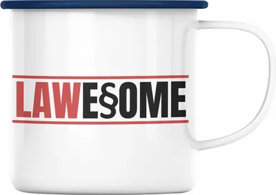 Produktbild von Trendation - Jura Emaille Tasse Geschenk Spruch Jurist Geschenkidee Anwalt Jura-Studium Lustige Sprüche Staatsexamen Lawesome (Blau)
