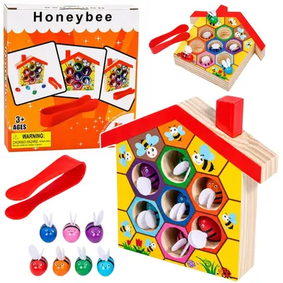 Produktbild von Geschicklichkeitsspielzeug Pädagogische Bienenstock-Holzpinzette