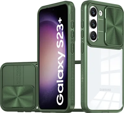 Image de Etui Galaxy S23+, étui hybride transparent en TPU avec cache caméra coulissant Samsung Galaxy S23+ / S23 Plus vert