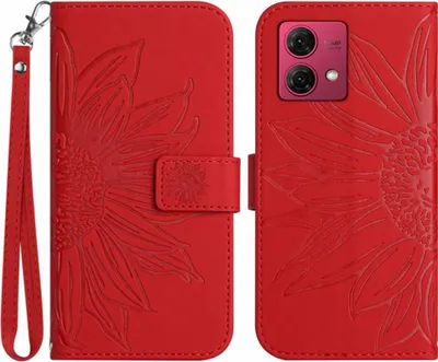 Produktbild von Motorola Moto G84 Hülle - Coverup Sonnenblume Klapphülle mit Schlüsselband - Rot