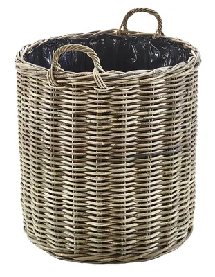 Produktbild von Kobolo Pflanzkorb Pflanzkübel Übertopf rund aus Rattan kubu grey mit Folie ausgeschlagen Gr L | Pflanzgefäß Blumenkorb Dekokorb Pflanze
