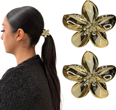 Produktbild von Kupfer Blume mini Haarklammer 2Stk – 4 cm kleine Haarspangen - Haarklipse Damen Mädchen Haarschmuck Metall Hawaii Claw Clip Blume kralle Zöpfe Schmuck