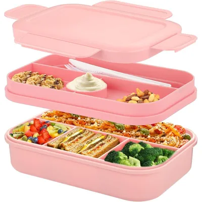 Produktbild von Lunchbox mit Fächern 2000ml auslaufsicher Rose mit Besteck