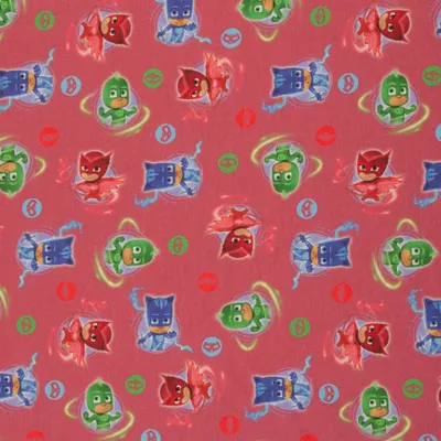 Produktbild von Lizenzstoff Swafing French Terry PJ Masks - Pyjamahelden, Catboy, Eulette, Gekko, beere | 13,90 EUR/m