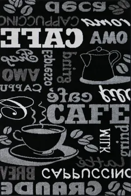 Produktbild von Küchenteppich Teppichläufer Coffee Design Modern Kaffee Muster in Schwarz ideal für die Lounge oder Küche