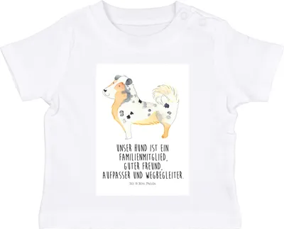 Produktbild von Mr. & Mrs. Panda  T-Shirt Hund Australien Shepherd 12. - 18. Monat - Weiß - Geschenk, Babyshirt, Baby Shirt, Sprüche, Baumwollshirt, Familie, Kinder
