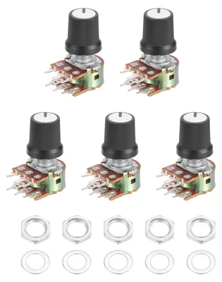 5x WH148 B10K Potentiometer, Doppelkegel, 6 Beine, Rändelwelle