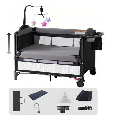 Immagine prodotto di Lettino per neonati, design pieghevole, trasformabile in fasciatoio, modello 6602-NERO